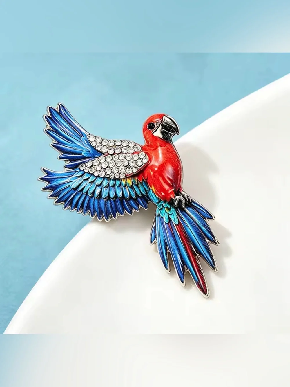 CRYSTAL ENAMEL FLYING PARROT BROOCH / PIN / PENDANT